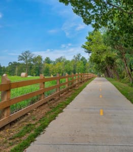 a bike path with a fence on the side of it