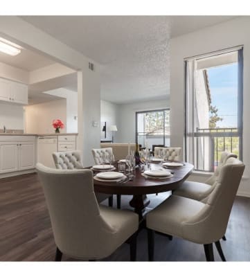 a kitchen and dining room with a table and chairs at Costa Mesa Family Village, Costa Mesa, CA 92627