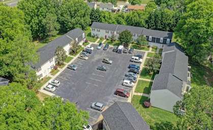 an aerial view of a parking lot and several houses at Timberstone, Charlotte, North Carolina