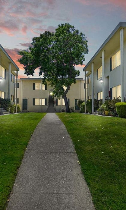 Dusk at Colonial Garden Apartments, San Mateo, 94401