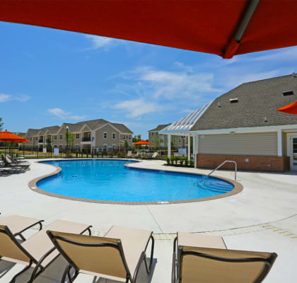 Loungers in front of sparkling pool  at Barclay Glen Apartments, New Jersey, 08094