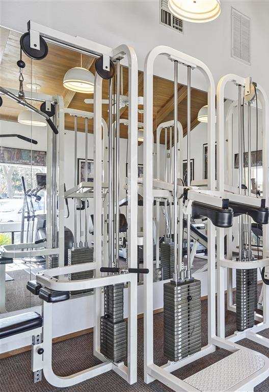 White cable machines in fitness room, Parkside Apartments, 95616