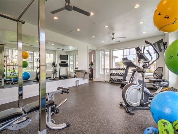 a gym with weights and cardio equipment at the enclave at woodbury