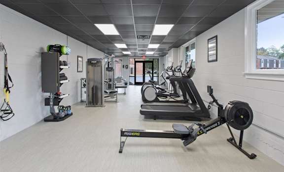 the gym is equipped with state of the art equipment at Courthouse Green Apartments, Chesterfield