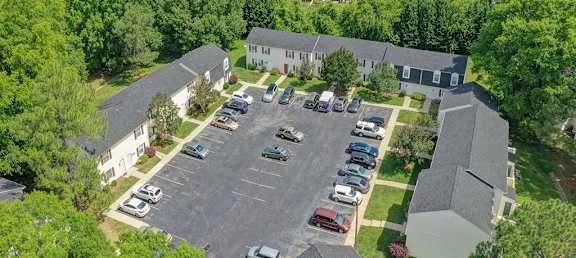an aerial view of a parking lot and several houses at Timberstone, Charlotte, North Carolina