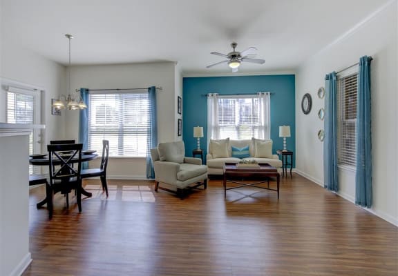 Living Room with Dining Room at Ethan Pointe Apartments, North Carolina