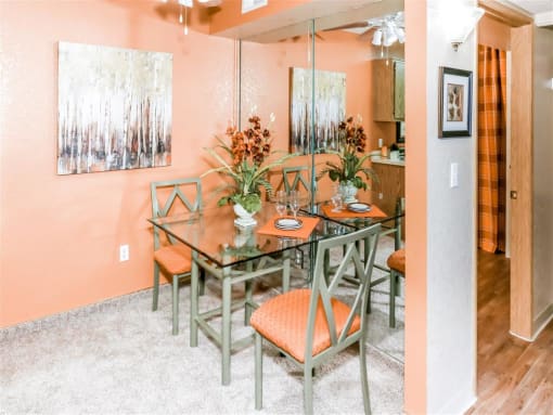 Dining nook with storage at Country Club at Valley View Senior Apartments in Las Vegas, NV, For Rent. Now leasing 1 and 2 bedroom apartments.