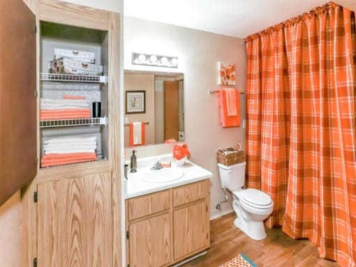 Excellent bathroom storage of Country Club at Valley View Senior Apartments in Las Vegas, NV, For Rent. Now leasing 1 and 2 bedroom apartments.