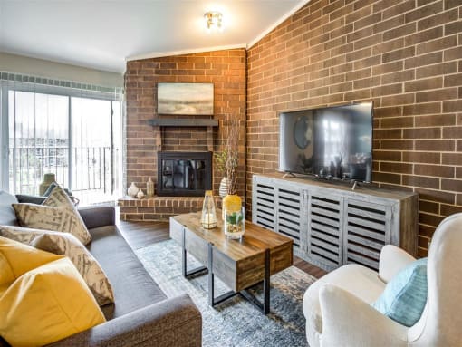 Living Room With Brick Design Interior