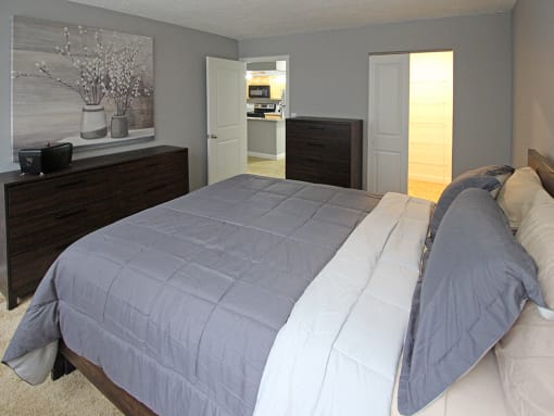 P2 Upgraded Model Bedroom with New Closet Doors and Carpet, at Reserve Square, Cleveland, OH