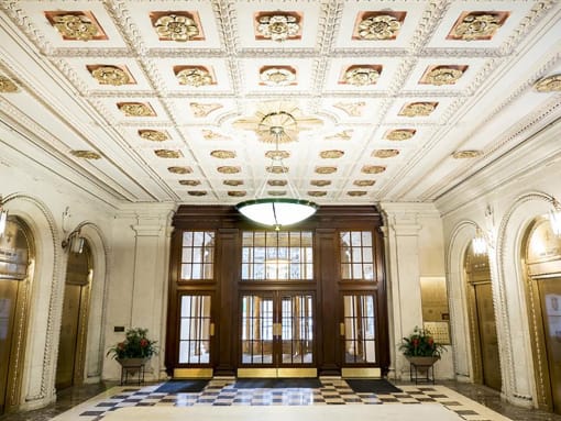 Ornate Marble Lobby with Tiffany Elevators at Residences at Leader, Cleveland, 44114
