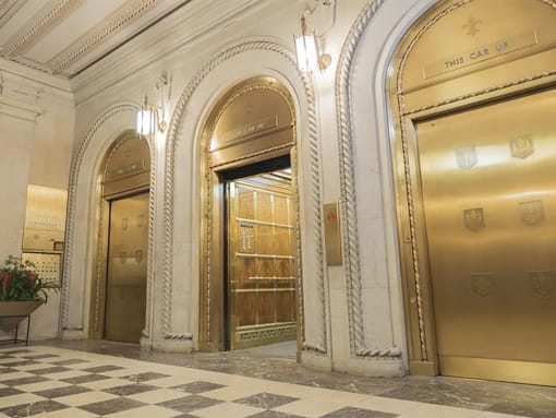 Ornate Marble Lobby with Tiffany Elevators  at Residences at Leader, Cleveland, 44114