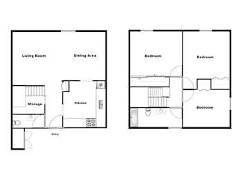 Christie Pointe Townhouse: 3 Bedroom 2 Bath Floor Plan