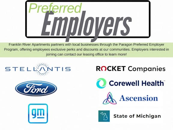 A poster advertising Preferred Employers of Franklin River Apartments.