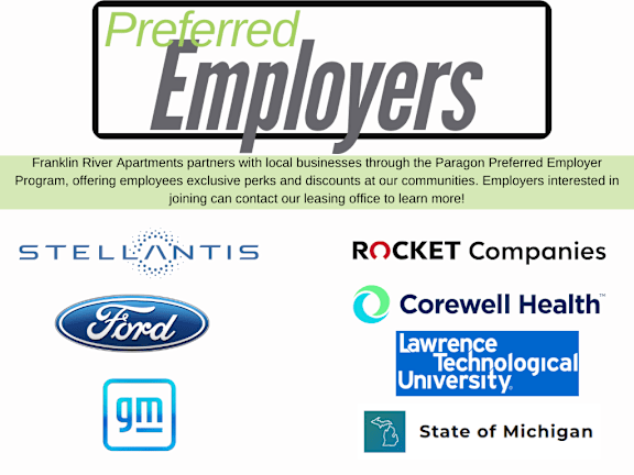 A poster advertising Preferred Employers of Franklin River Apartments.