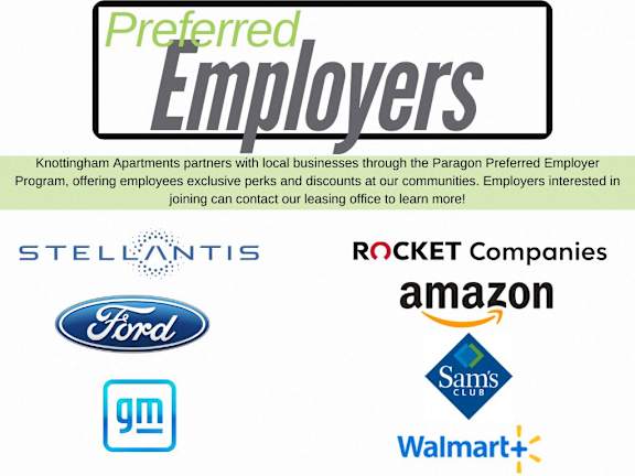 A poster advertising preferred employers for Knottingham Apartments.