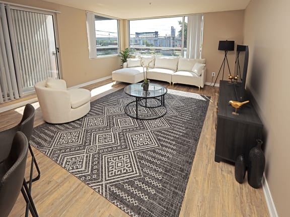 Model Suite with All New LVT Hard Surface Flooring in the Living Areas - Stonebridge Waterfront in Flats District Cleveland OH