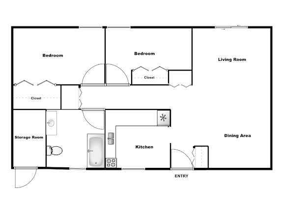 Christie Pointe 2 Bedroom 1 Bath Floor Plan