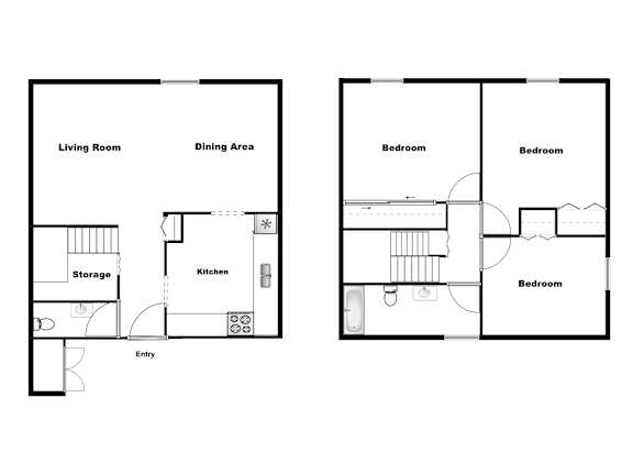 Christie Pointe Townhouse: 3 Bedroom 2 Bath Floor Plan