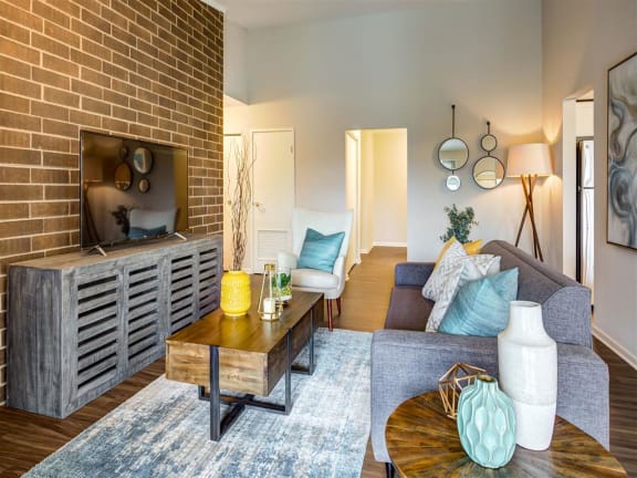 Living Room With Brick Design Interior