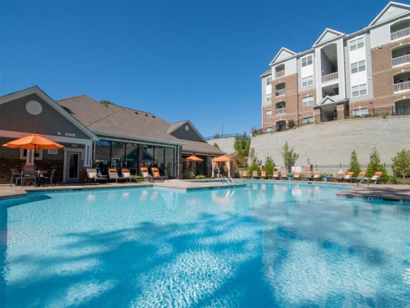 resort style pool with view of clubhouse