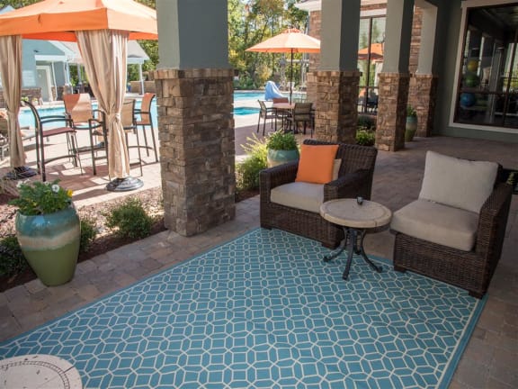 outside seating at resort style pool
