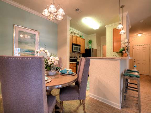 A dining area in each home offers a place for family meals or casual get-togethers with friends.