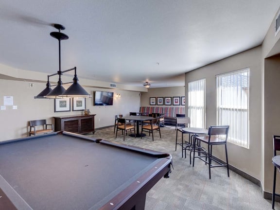 Pool table with seating area at VINTAGE AT BOUQUET CANYON, Santa Clarita, CA 