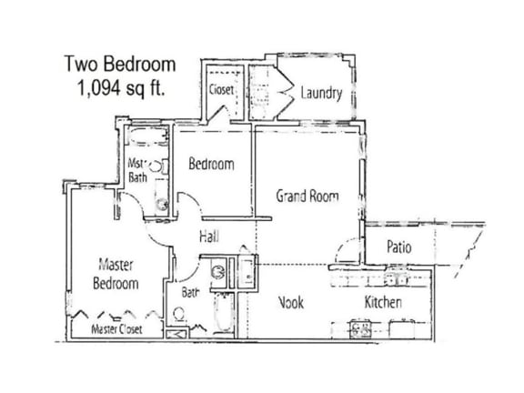 Two Bedroom 1,094 Sq Ft Floor Plan at Sablewood Gardens