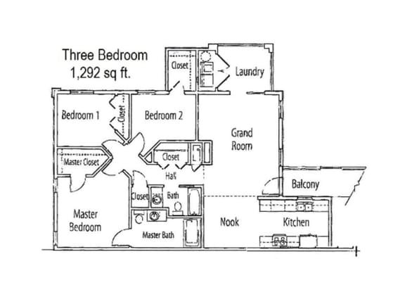 Three Bedroom 1,292 Sq Ft Floor Plan for Sablewood Gardens