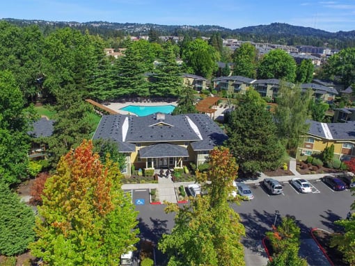 Aerial View of Clubhouse and Pool at Commons at Timber Creek, Portland, OR 97229