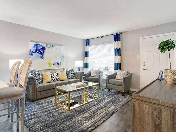 Living Room With Modern Design at The Village at Bunker Hill Apartments in Houston, Texas