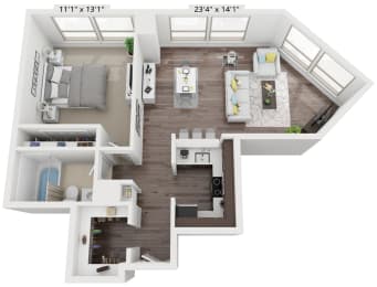 1 bedroom floor plan B at Presidential Towers, Illinois, 60661