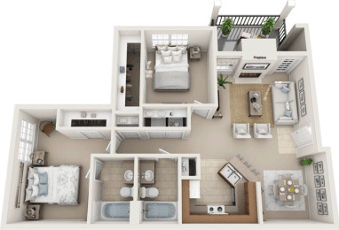 2 Bedroom 2 Bathroom floor plan at The Life at Westland Estates, Fort Worth, 76108