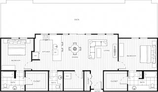 Lux Apartments Floor Plan Two Bedroom Two and a Half Bathroom A