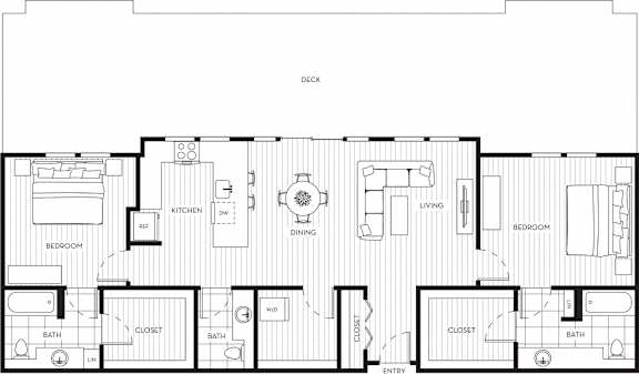 Lux Apartments Floor Plan Two Bedroom Two and a Half Bathroom A
