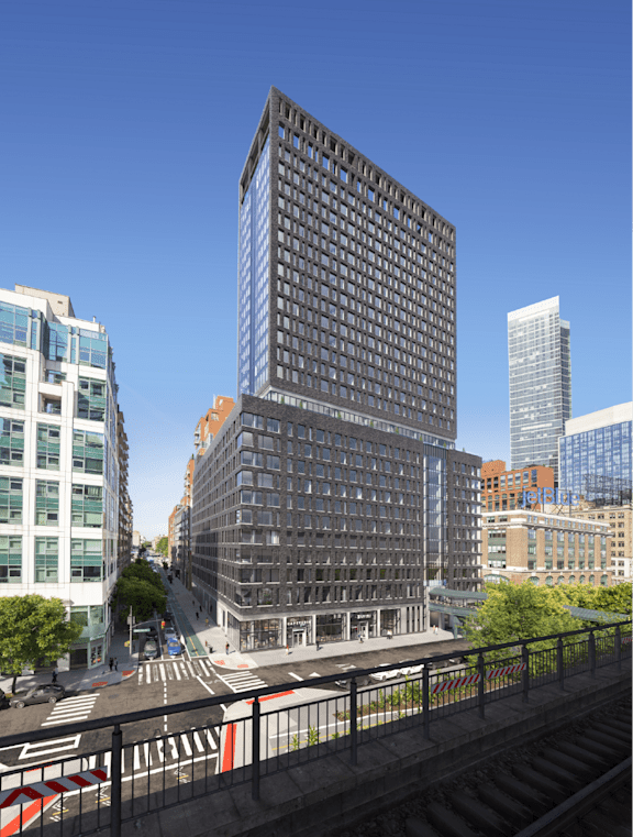 a rendering of a tall skyscraper in a city