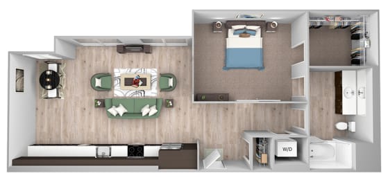 Floor Plan  La Via - A01e - studio - 1 bath - 3D floor plan