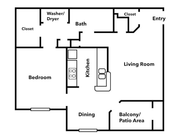A simple black and white floor plan of a house.