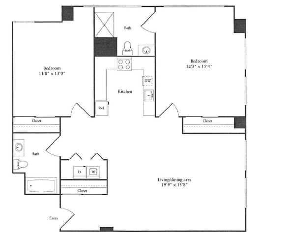 Floor Plan of 2 bedroom luxury apartment for rent in Cambridge MA