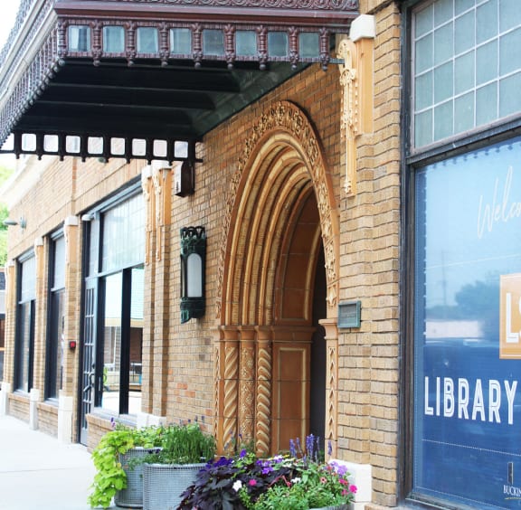 Street view of entrance at The Ambassador at Library Square, 39 E 9th Street, Indianapolis