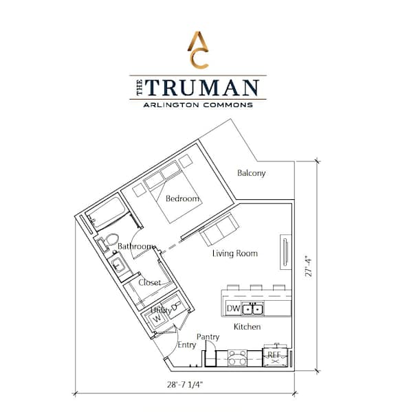 A drawing of a floor plan for a home by The Truman Arlington Commons.