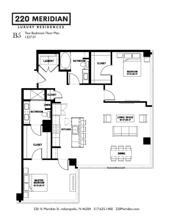 B5 Floor Plan at 220 Meridian, Indiana, 46204