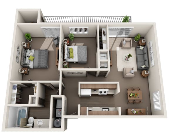 Floor Plan  Floor plan of a 2 bedroom apartment with virtual staging.