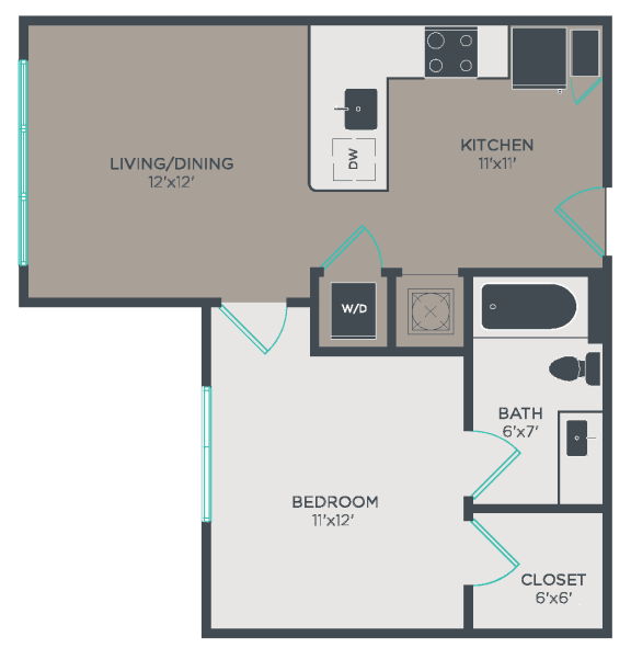 A2 Floor Plan at Link Apartments® Glenwood South, Raleigh, NC, 27603