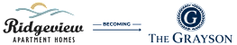 A logo for Ridgeview Apartment Homes is shown with an arrow pointing to another logo for The Grayson.