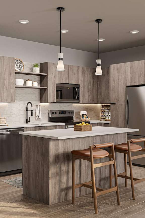 Modern kitchen at The Penstone Apartments and Townhomes in South Walpole MA