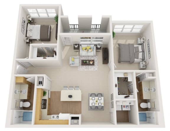 2 bedroom floor plan with 1,085 Sq. Ft. at Summerwind Apartment Homes Pearland TX