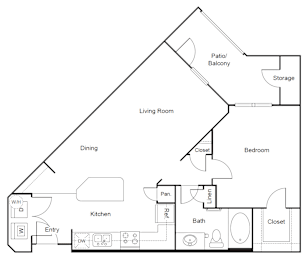 A3 - 1 bed, 1 bath, 720 square feet