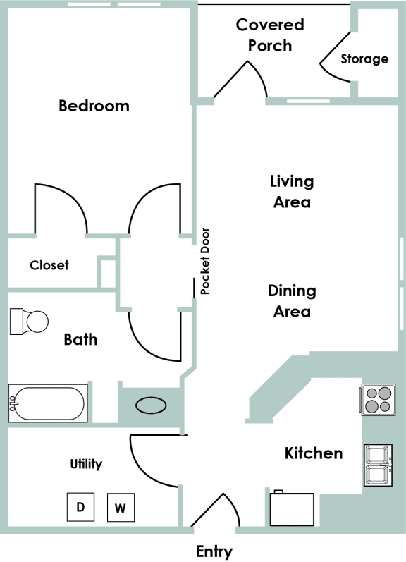 The Beaufort 1 Bedroom 1 Bathroom Floor Plan at The Bluestone Apartments, Bluffton, SC, 29910